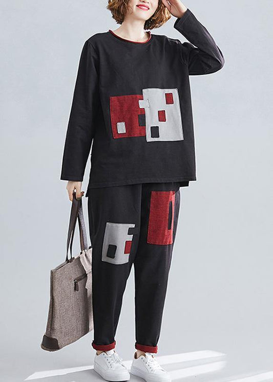 Spring retro color square patch patchwork patchwork harem pants two-piece suit