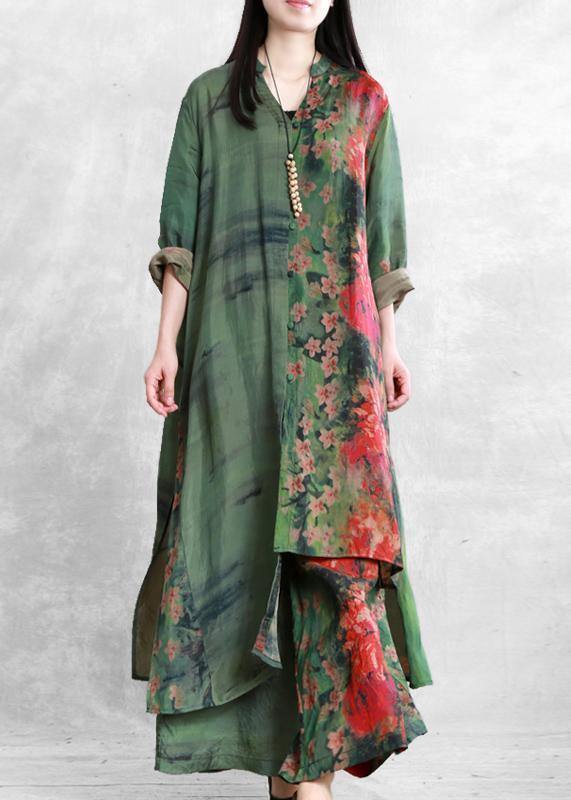Spring Silk Suit Loose Loose Irregular Long Shirt Wide Leg Pants