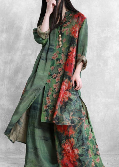 Spring Silk Suit Loose Loose Irregular Long Shirt Wide Leg Pants