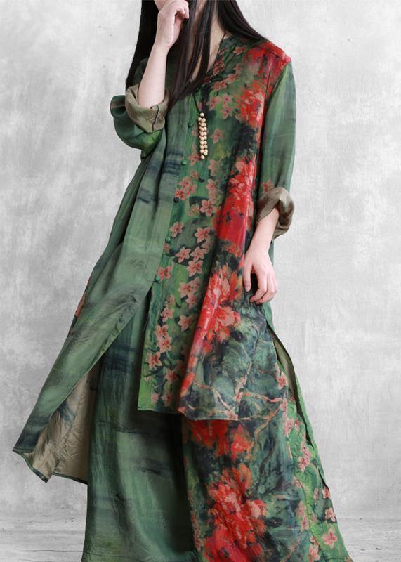Spring Silk Suit Loose Loose Irregular Long Shirt Wide Leg Pants