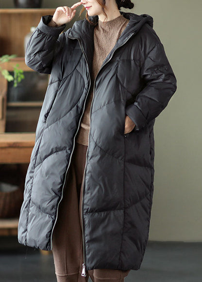 Street Grey Hooded Zippered Pockets Thick Winter Down Coats