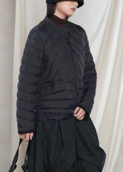 Street Khaki Button Ruffled Winter Down Jacket