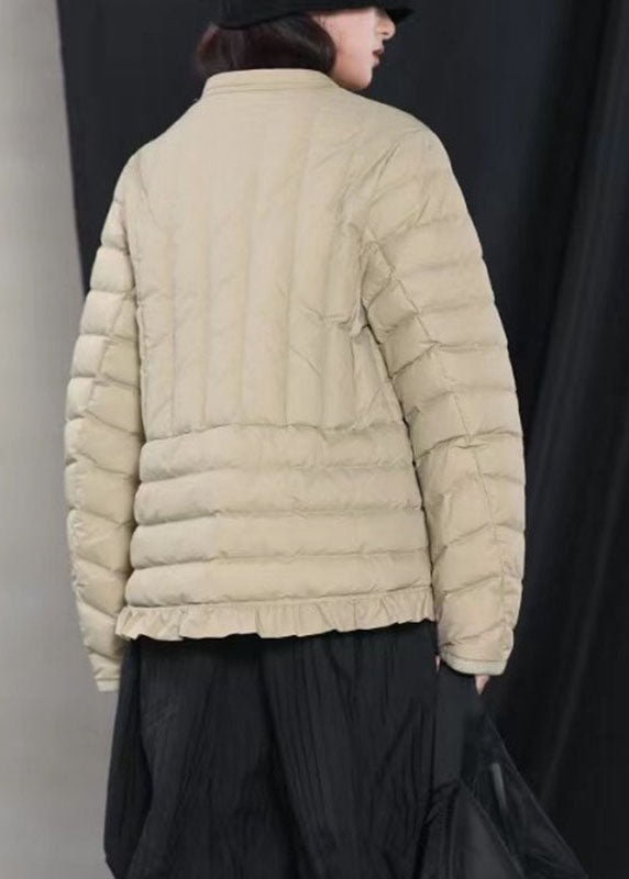 Street Khaki Button Ruffled Winter Down Jacket