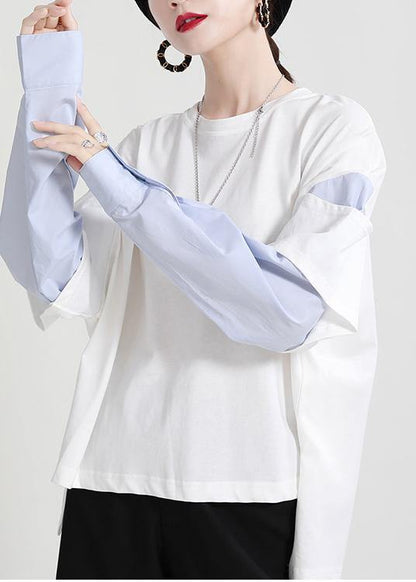 Street White Patchwork O-Neck Sweatshirt