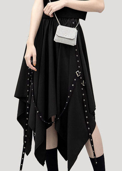 Black Elastic Waist Asymmetrical Design Color Skirt Summer