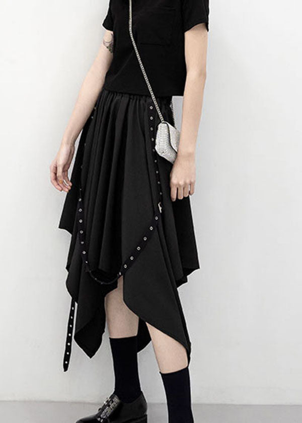 Black Elastic Waist Asymmetrical Design Color Skirt Summer