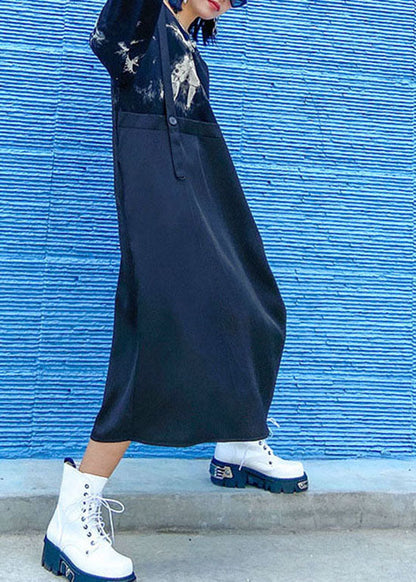 Black O-neck Print Patchwork Sweatshirt Dresses Spring