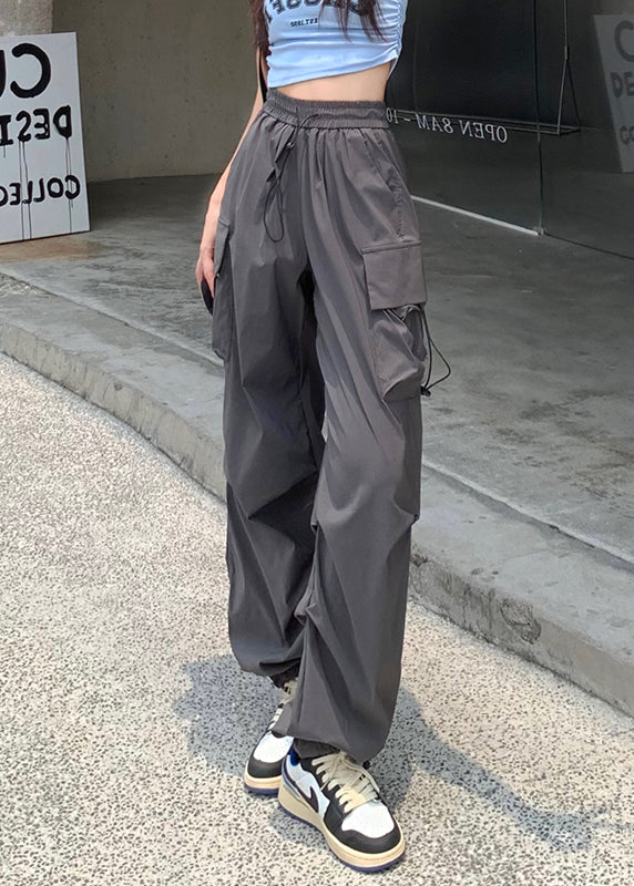 Pink Drawstring Pockets Beam Pants Summer