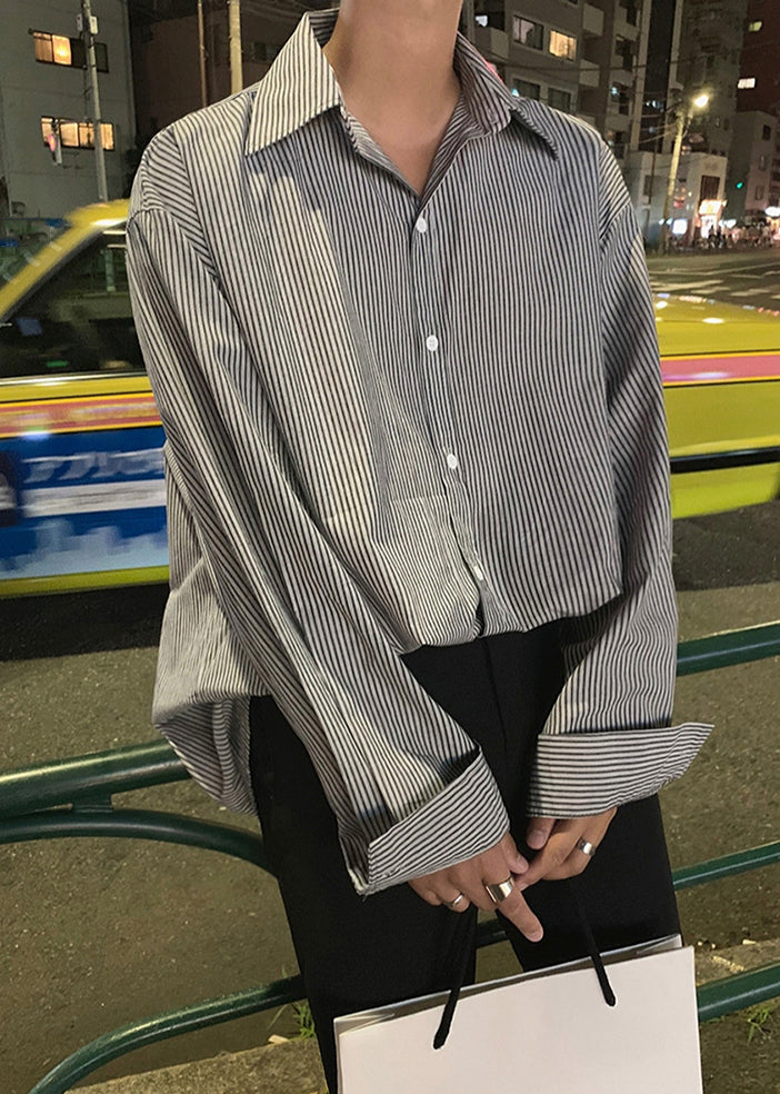 Striped Black Peter Pan Collar Button Cotton Shirts Spring