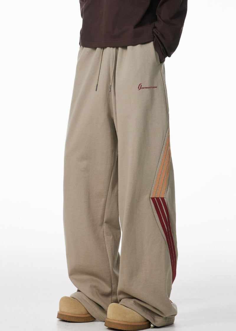 Striped Black Pockets Warm Fleece Pants Elastic Waist Spring