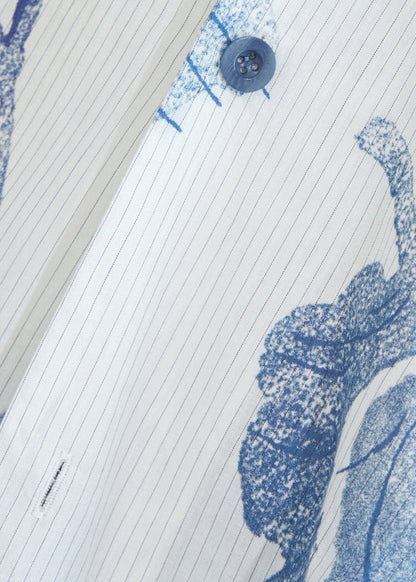 Striped Blue Button Print Cotton Mens Shirts Spring