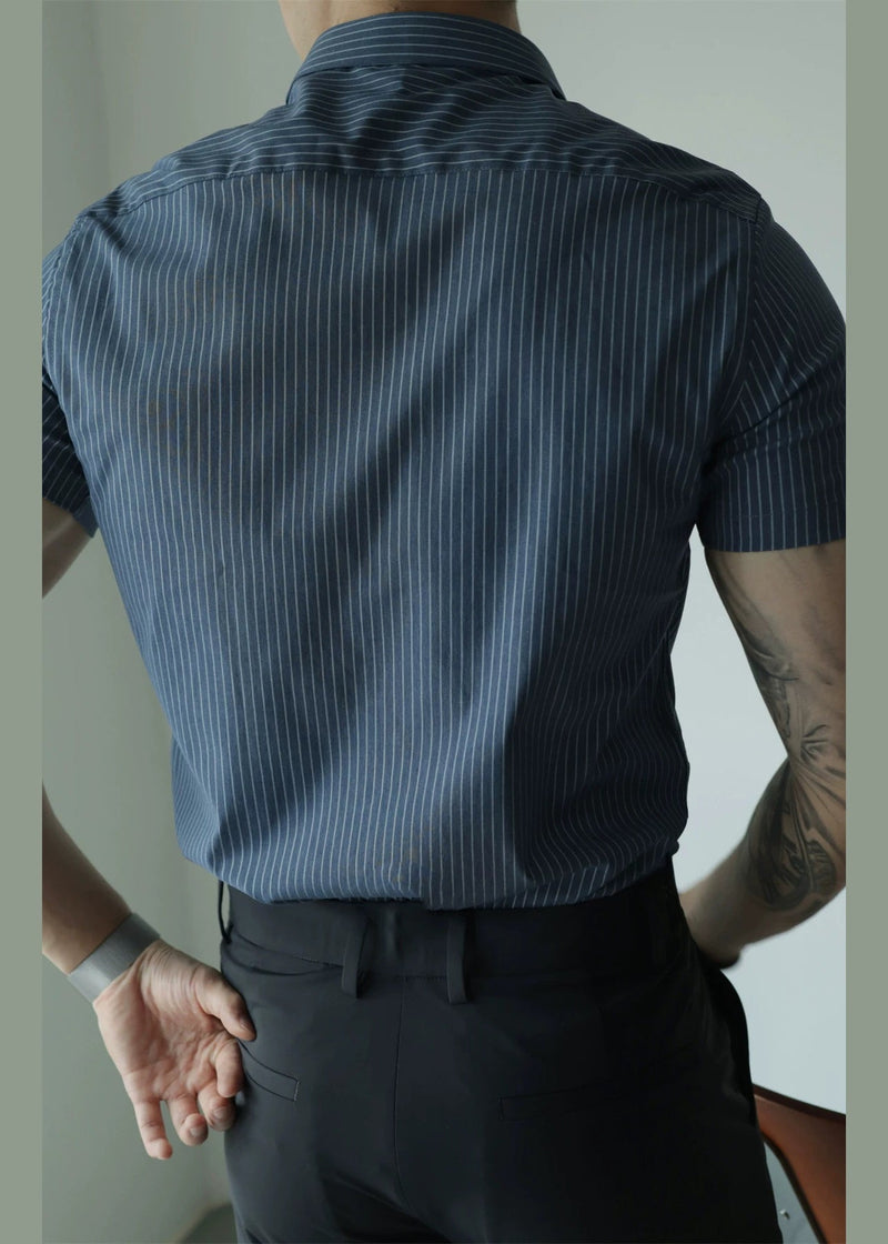 Striped Blue Peter Pan Collar Button Cotton Shirts Summer