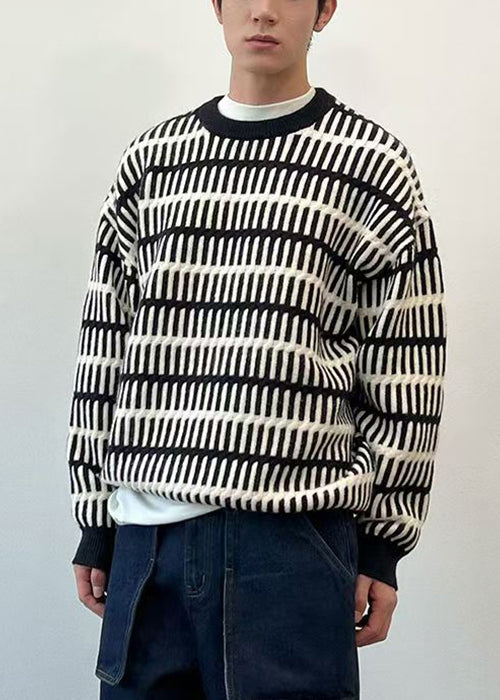 Striped Green O Neck Cozy Knit Sweaters Spring
