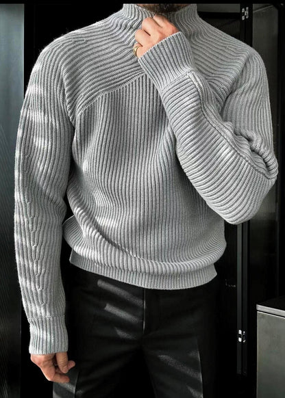 Striped Grey Turtleneck Knit Sweaters Winter