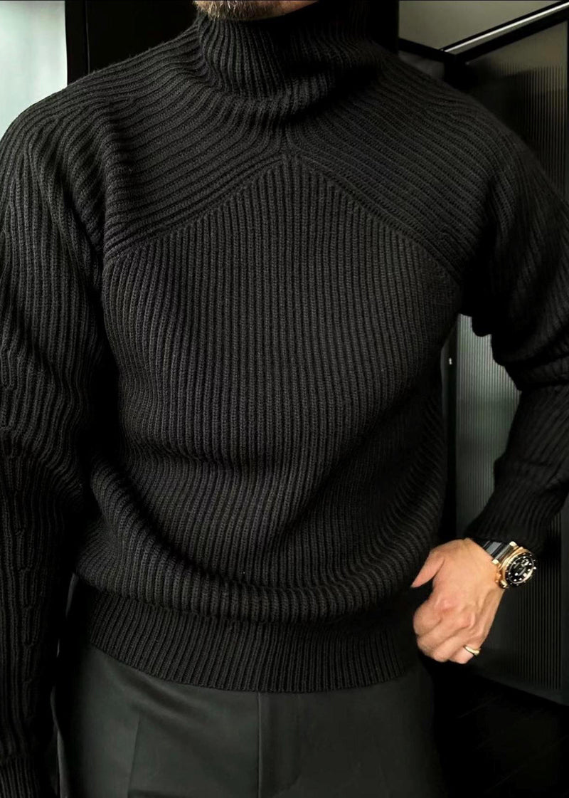 Striped Grey Turtleneck Knit Sweaters Winter