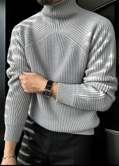 Striped Grey Turtleneck Knit Sweaters Winter