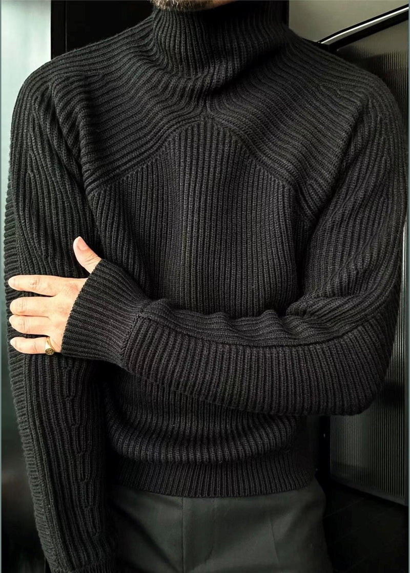 Striped Grey Turtleneck Knit Sweaters Winter