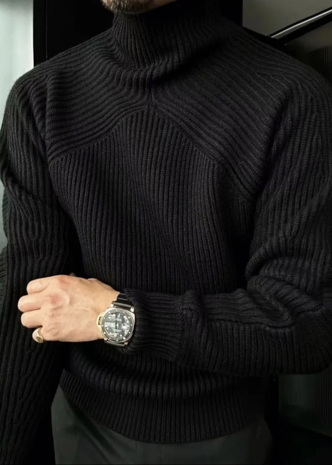Striped Light Grey Turtleneck Knit Sweaters Winter