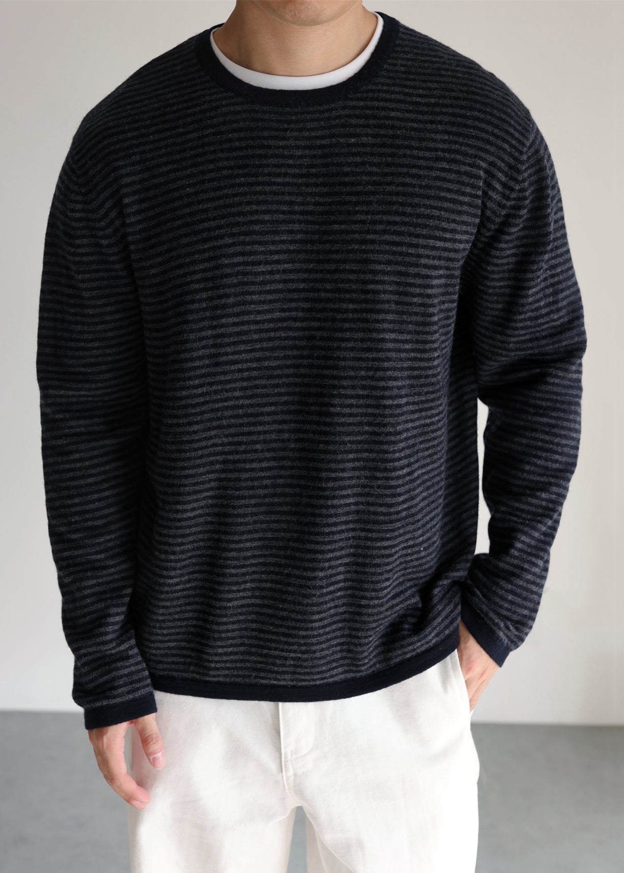 Striped O Neck Cozy Thin Knit Sweater Fall