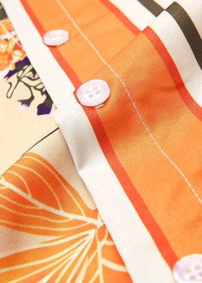 Striped Orange Asymmetrical Print Cotton Shirts Summer