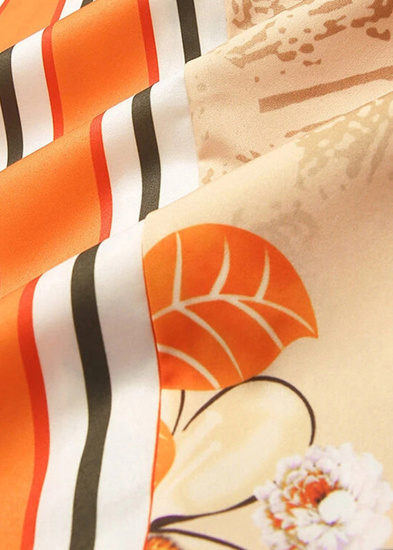 Striped Orange Asymmetrical Print Cotton Shirts Summer