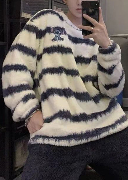 Striped Purple O Neck Cozy Fluffy Sweaters Winter
