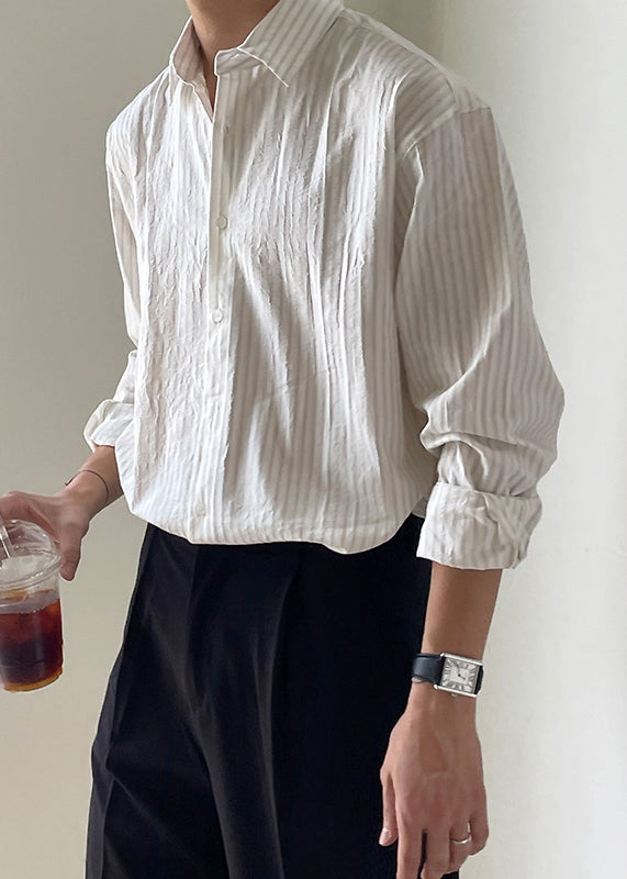 Striped White Peter Pan Collar Button Cotton Shirt Spring