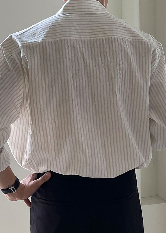 Striped White Peter Pan Collar Button Cotton Shirt Spring