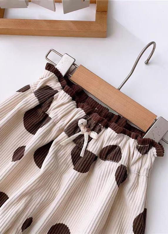Style Apricot Dot Elastic Waist Corduroy Baby Pants Spring