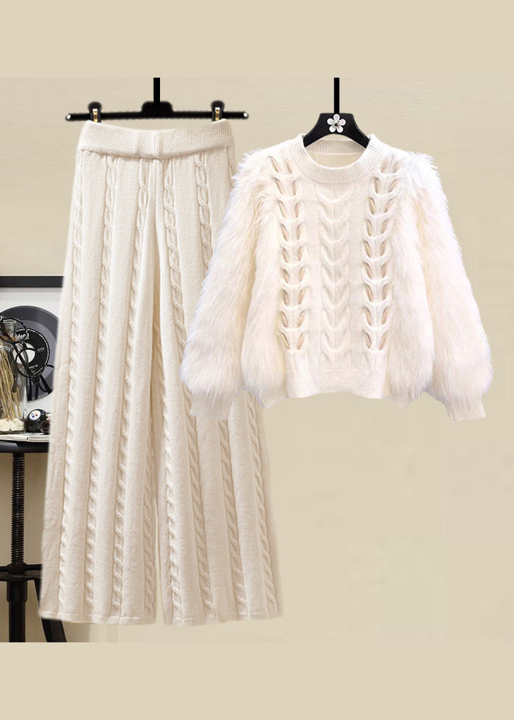 Style Apricot O Neck Sweaters and Skirts Knit Two Pieces Set Spring