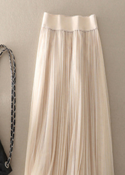 Style Apricot Wrinkled Patchwork Tulle Pleated Skirt Spring