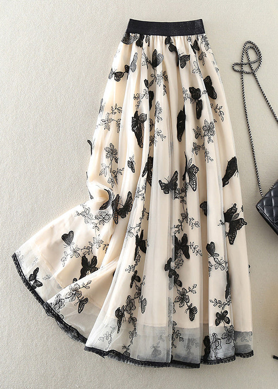 Style Beige Embroidered Butterfly Tulle Skirts Spring