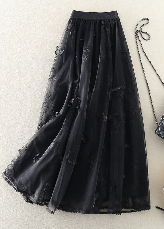 Style Beige Embroidered Butterfly Tulle Skirts Spring