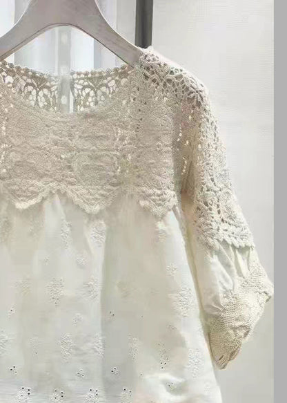Style Beige O-neck Hollow Out Tops Summer
