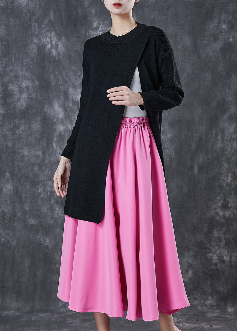 Style Black Asymmetrical Side Open Sweater and Skirt Two Pieces Set Spring