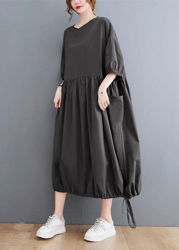 Style Black Cinched O Neck Holiday Dress Puff Sleeve