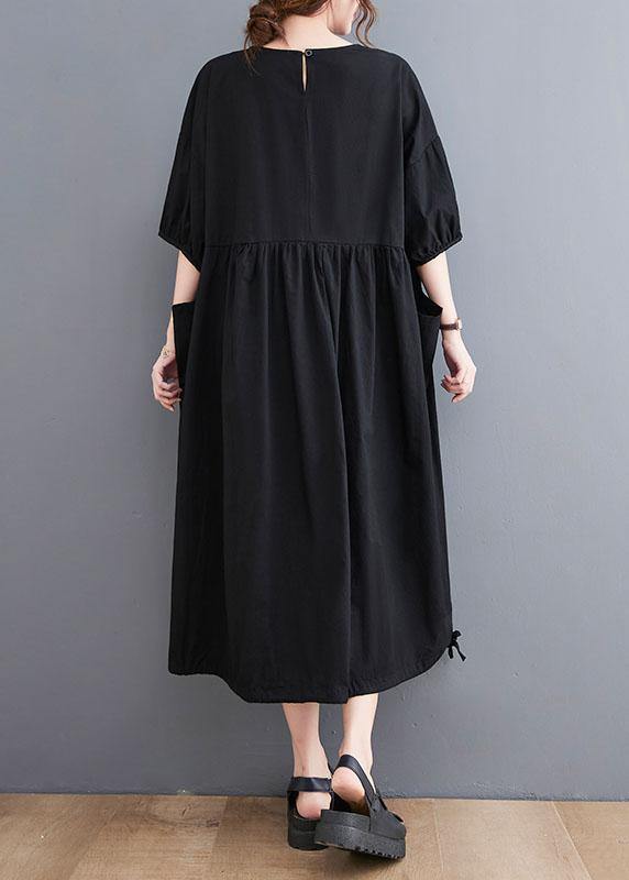 Style Black Cinched O Neck Holiday Dress Puff Sleeve
