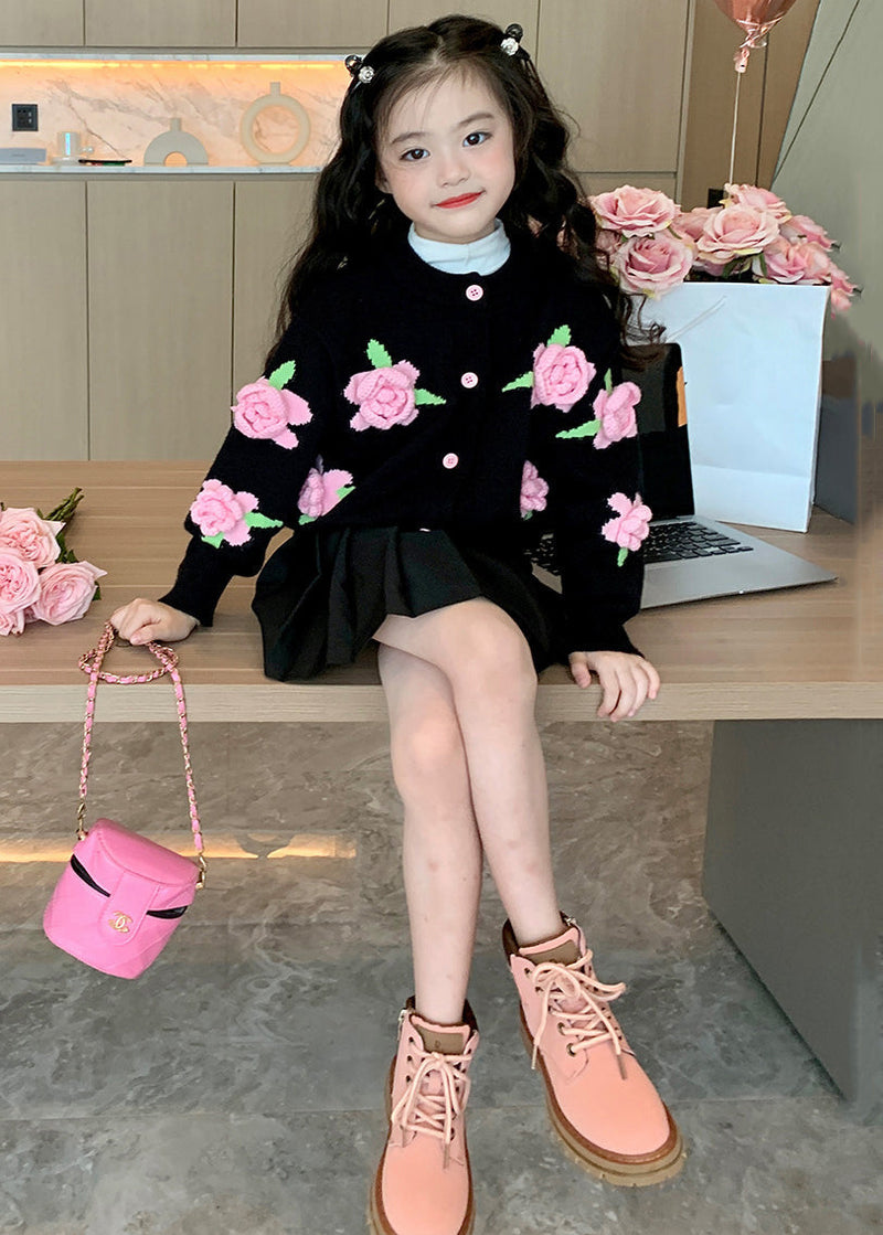 Style Black Button Patchwork Knit Coats Fall