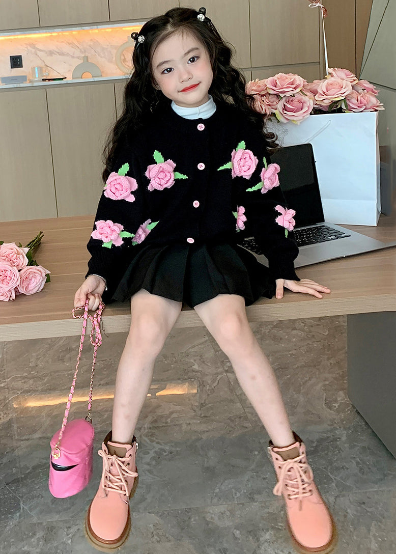 Style Black Button Patchwork Knit Coats Fall