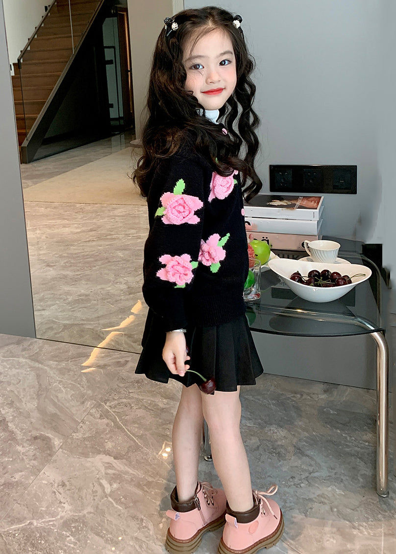 Style Black Button Patchwork Knit Coats Fall