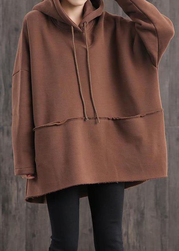 Style Black Hooded Drawstring Warm Fleece Sweatshirt Winter