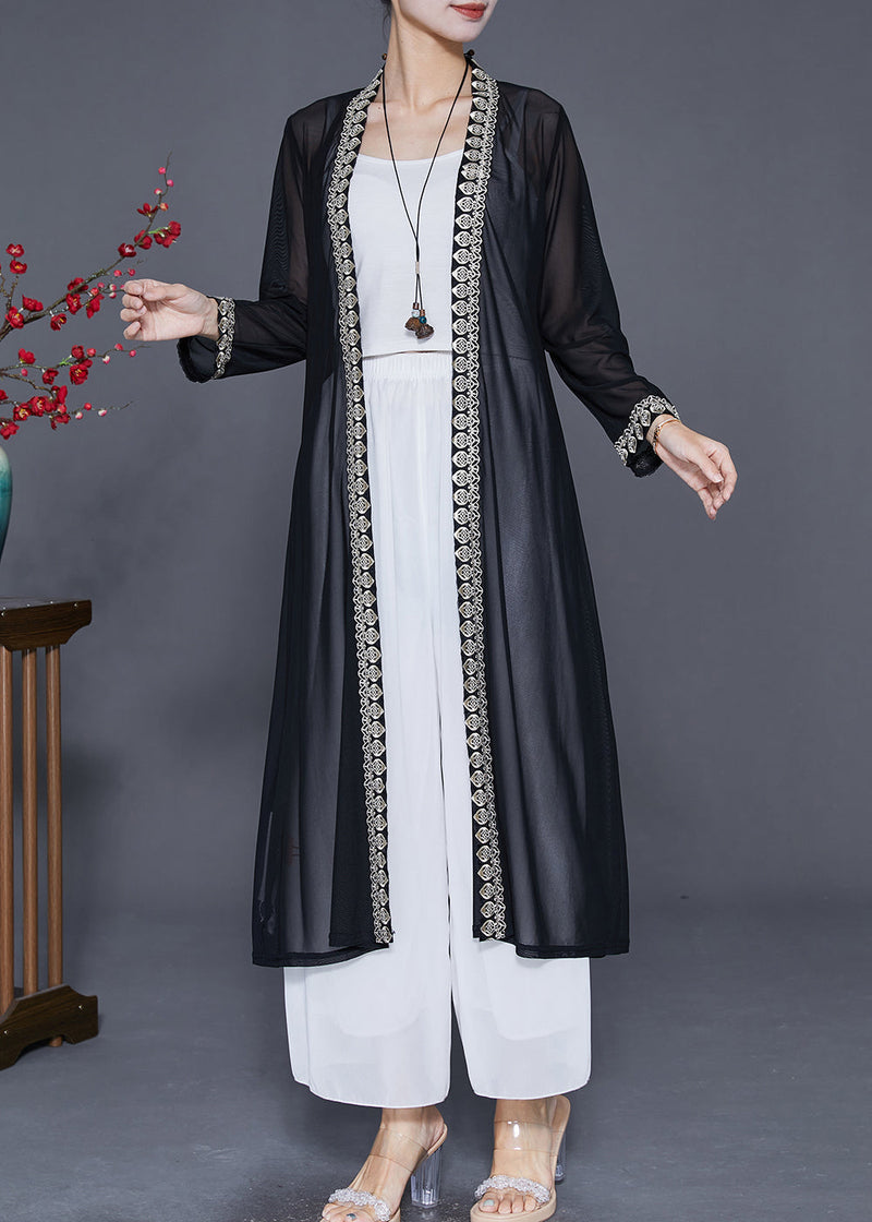 Style Black Lace Patchwork Chiffon Upf 50+ Cardigans Summer