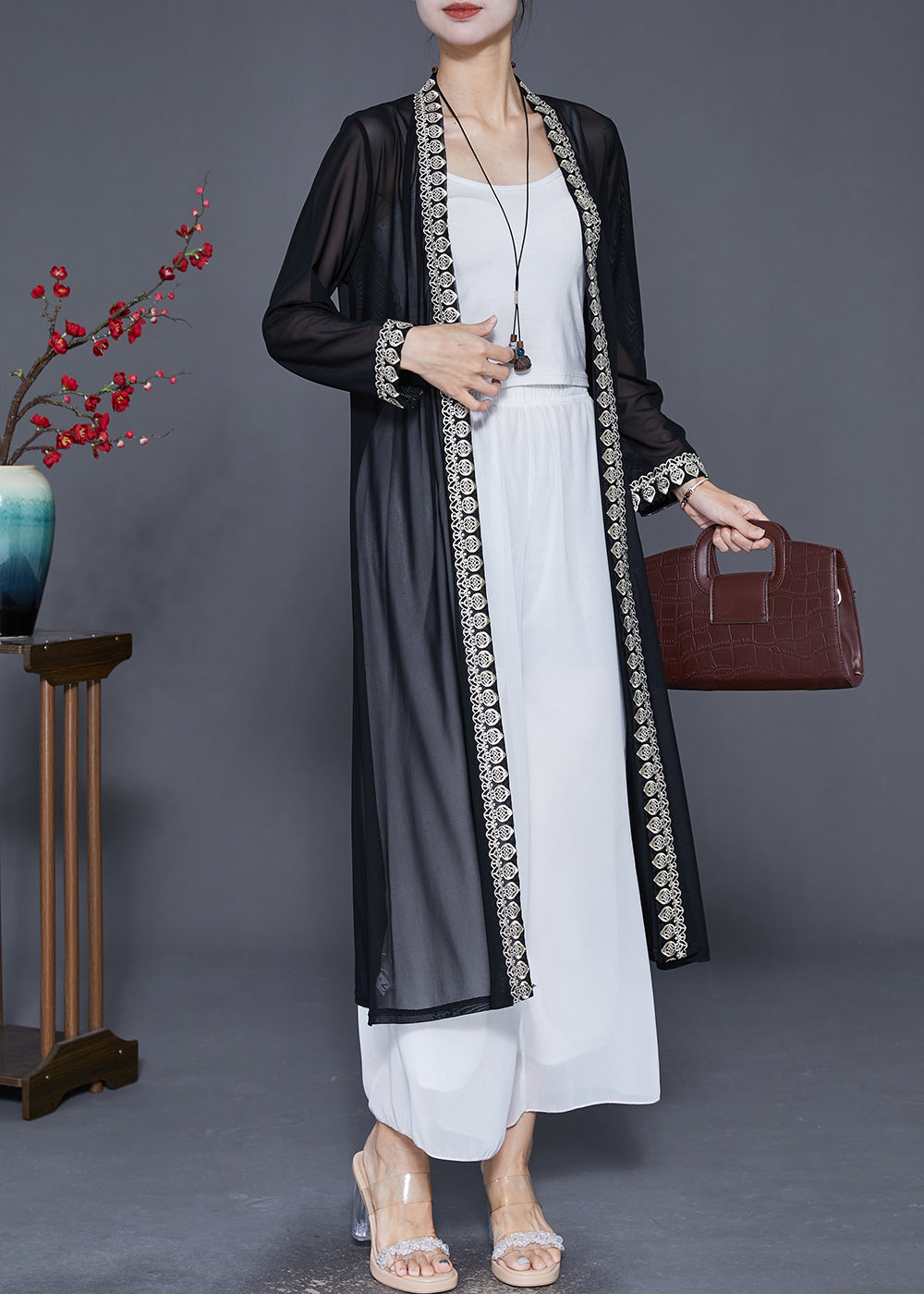 Style Black Lace Patchwork Chiffon Upf 50+ Cardigans Summer