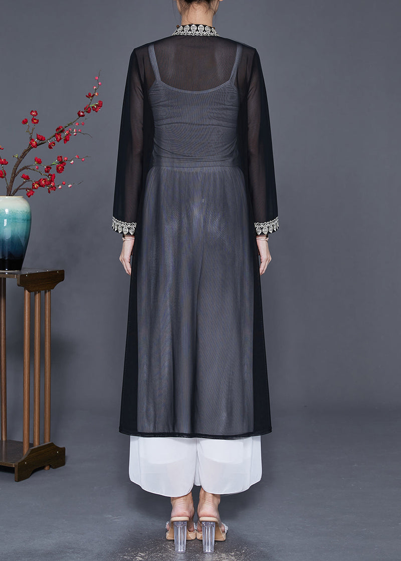 Style Black Lace Patchwork Chiffon Upf 50+ Cardigans Summer