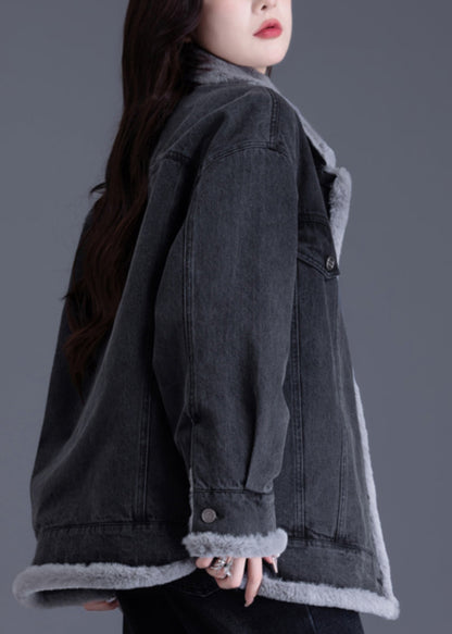 Style Black Oversized Pockets Warm Fleece Jackets Winter
