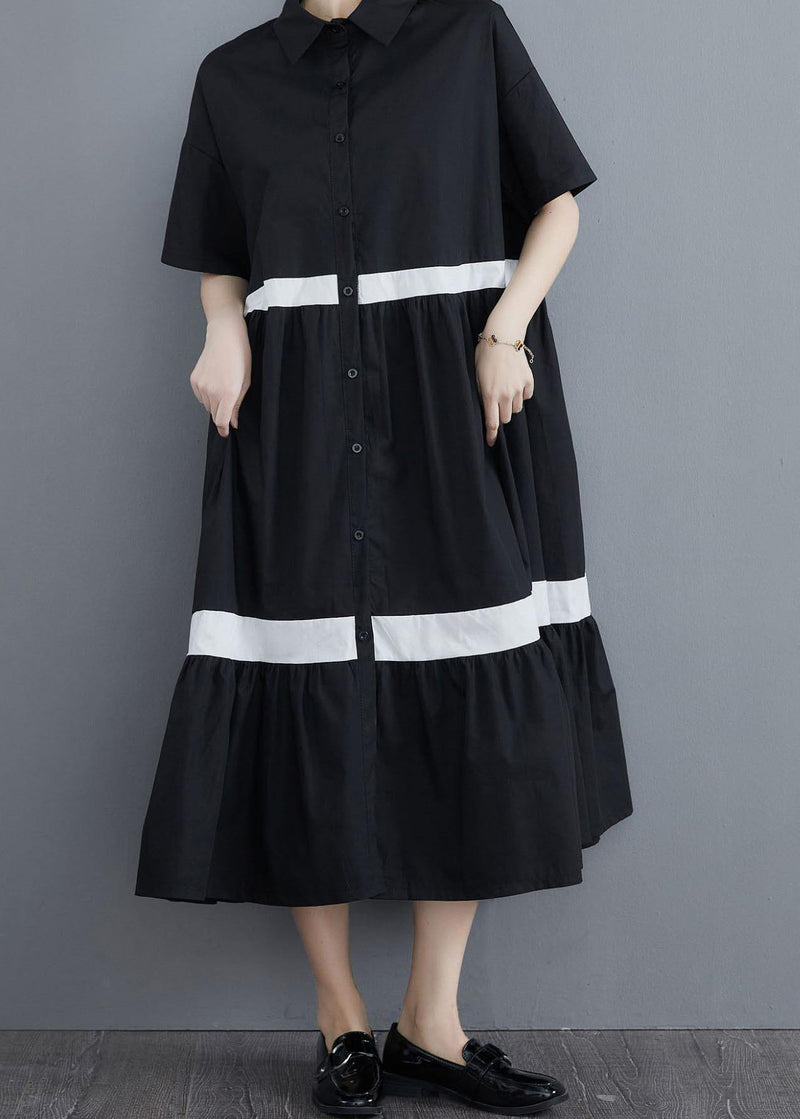 Style Black Patchwork Cotton Button Summer Vacation Dresses