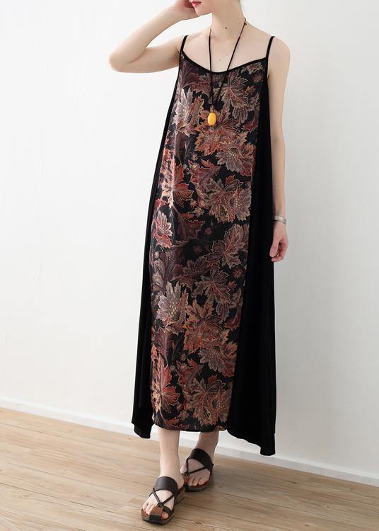 Style Black Patchwork Print a Line Camisole Sundress