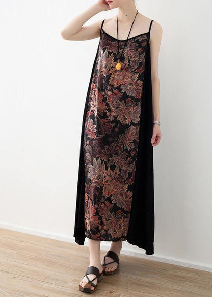 Style Black Patchwork Print a Line Camisole Sundress