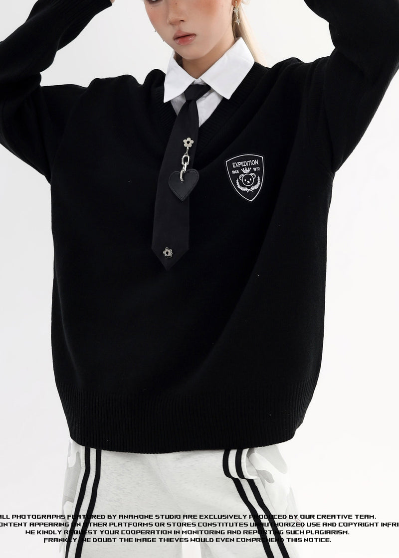 Style Black Peter Pan Collar Patchwork Knit Fake Two Piece Shirts Winter