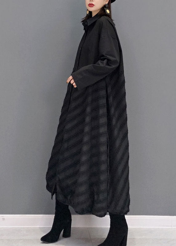 Style Black Peter Pan Collar Patchwork Shirt Dress Spring